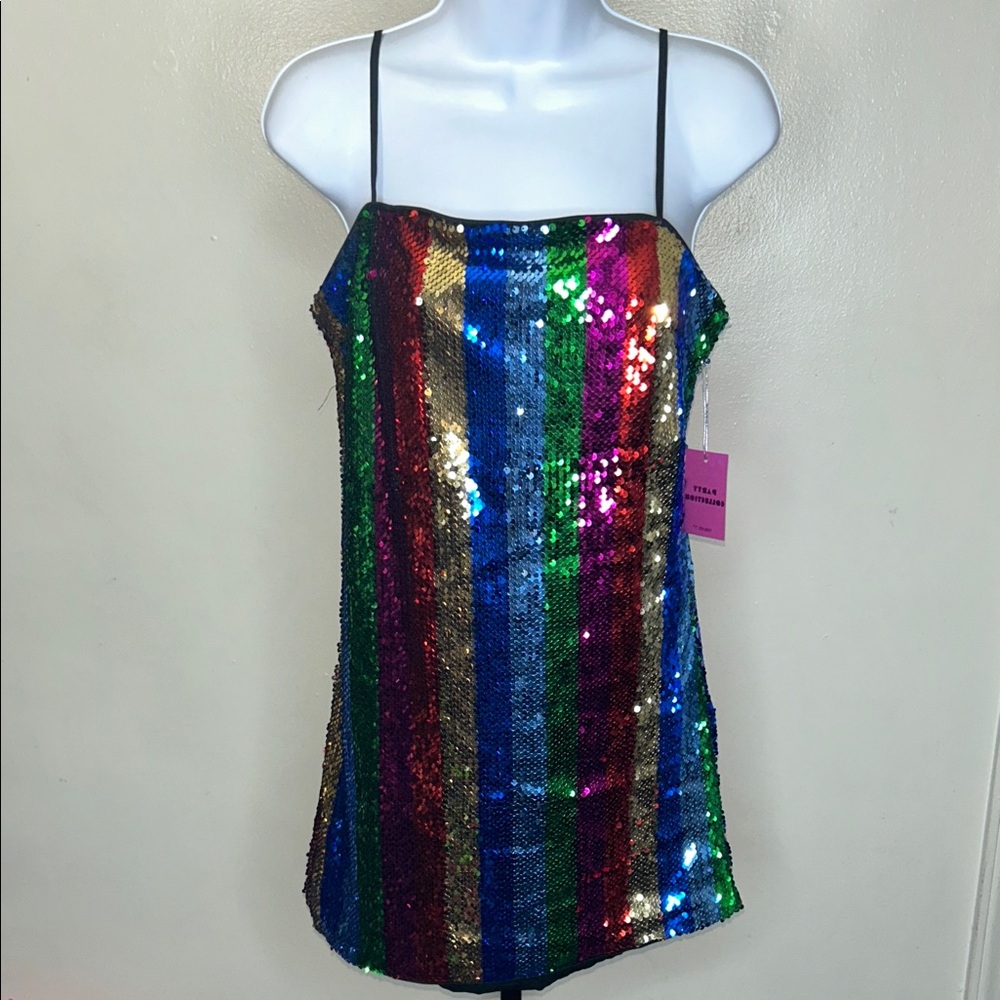 Forever 21 Multicolor Sequin Striped Spaghetti Strap Dress